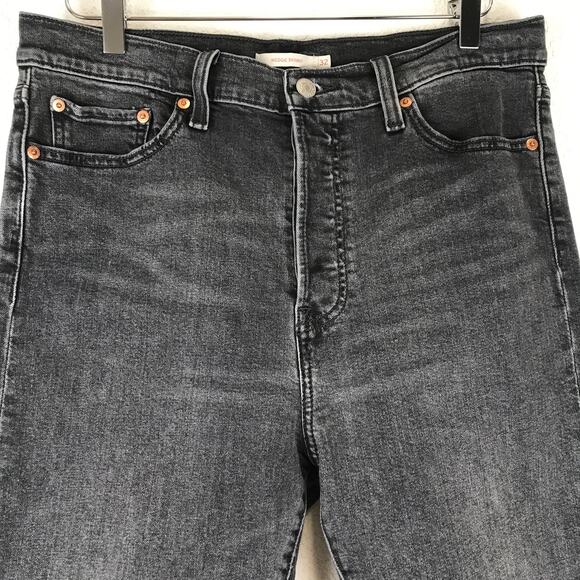 Levi's Wedgie Skinny Faded Black High Rise Button Fly Crop Denim Jeans Size 32 - Picture 3 of 14